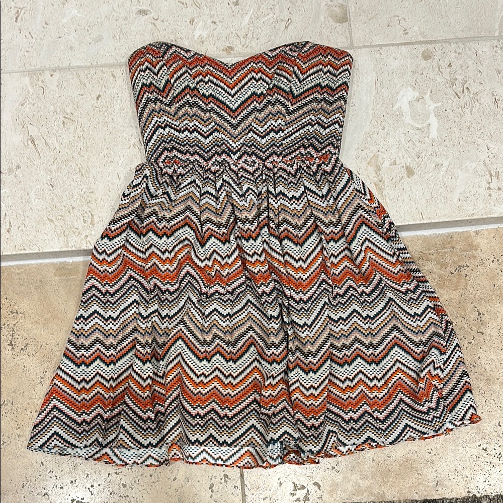 Parker Strapless Zigzag Dress - Black, Orange, White